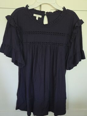 Maurices Navy Ruffle Sleeve Peasant Tunic